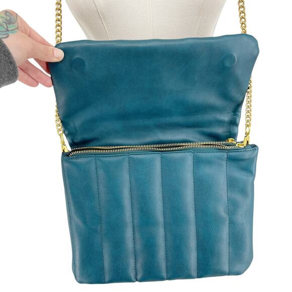 Fawn Design The Quilted Clutch Teal Matte Vegan Leather Crossbody Purse - Picture 11 of 13